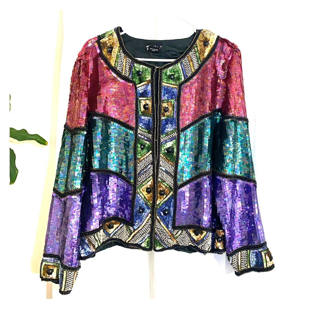 SALE! Vintage Tan-Chho Sequin Beaded Jacket Size M